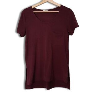 WILFRED FREE Aritzia Eniola Scoop Neck Hi-Low Hem Tee TShirt Burgundy Red Sz XXS